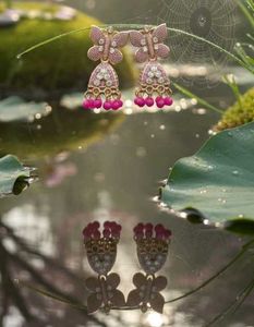 Pink Butterfly Jhumki Earrings