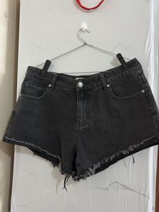 Black Denim Frayed Hem Shorts