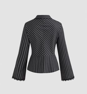 Collar Striped Lace Trim Button Long Sleeve Shirt