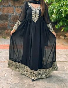 Elegant Black Embroidered Anarkali Suit