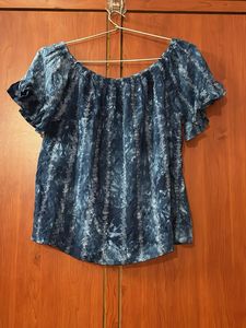 Blue Tie-Dye Off-Shoulder Top