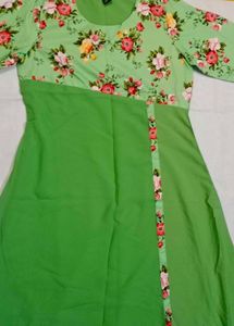 Green Slit A-line Kurti