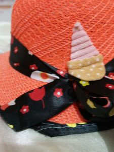 Orange Hat With Black Ribbon