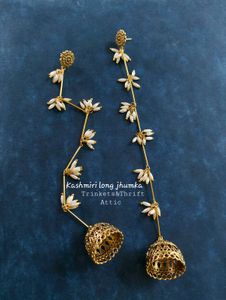 Kashmiri Style Long Chain Jhumka Earrings