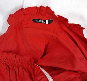 Red Ruffled Midi Dress