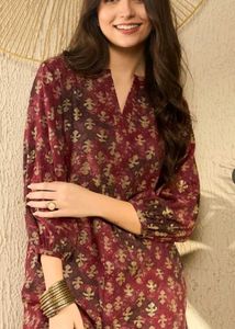 Floral Print Maroon Tunic Top / short kurti
