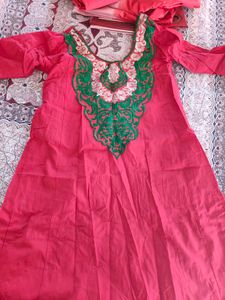 Red Embroidered Kurta