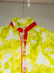 Yellow &amp; Red Embroidered Kurti