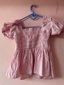 Striped Ruffle Sleeve Top  And Pink Tunic