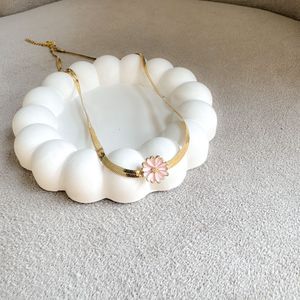 Pink Flower Gold Herringbone Necklace