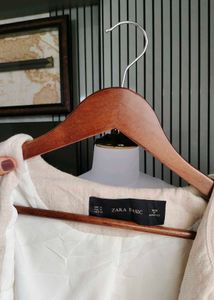 ZARA Crinkle Linen Oatmeal Cream Blazer