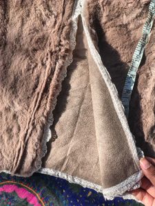 Faux Fur Shrug with Lace Trim