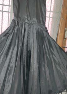 Black Heavy Designer Gown With Coat For Girls