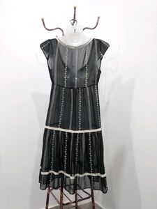Vintage Semi-sheer Lacy Bordered Dress