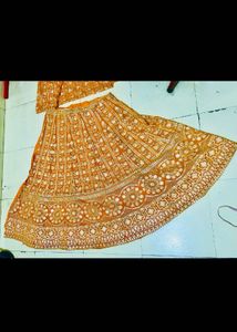 Mustard Embroidered Semi Stitched  Lehnga Choli