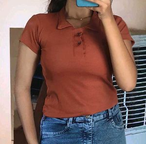 Ribbed Crop Polo Shirt - Retro Style