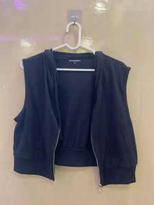 Girls Half Crop Black Jacket (Korean Style)