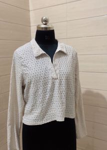 H&amp;M eyelet detail cream long sleeves