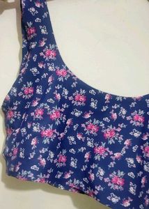 Navy Blue Sports Bra Pink Floral Print For 32D
