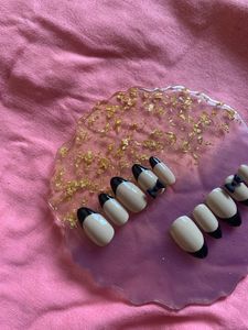 Black French Nail With A Bow