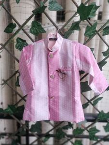 Pink Striped Kids Sherwani Set