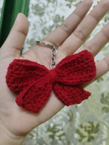 Red Crochet Bow Keychain