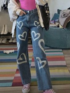 Heart Print Wide Leg Jeans