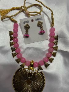Brand new Pink Beaded Necklace & Earrings Set