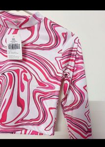 Pink Abstract Marble Printed Crop Top