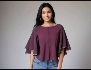 Purple Ruffle Sleeve Blouse