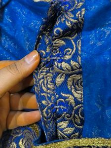 Royal Blue Banarasi Blouse With Golden Detailing
