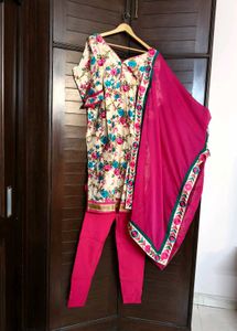 Women Pink Cotton Silk Floral Printed Suit Set