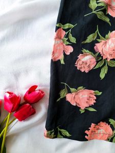 Black Floral A Line Pretty Skirt