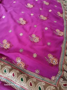 Rani Pink Beautiful Embroidered Saree
