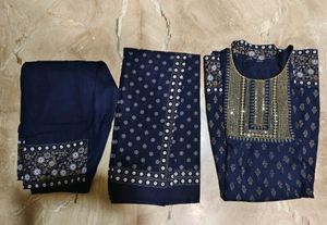 Beautiful Navy Blue Kurta Pant Dupatta Set