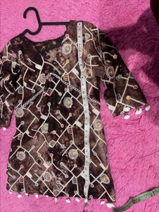 Boho Chic Brown Tunic Top with shell embellishment