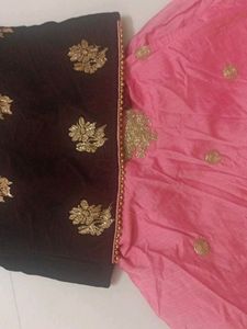 Velvet Blouse N Matka Silk Lehenga