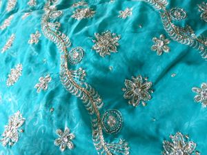 Green Heavy Beautiful Bead Work Woman Saree