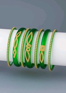 Emerald Green &amp; Gold Bangle Set