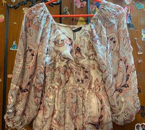 Paisley Print Bishop Sleeve Midi Dress