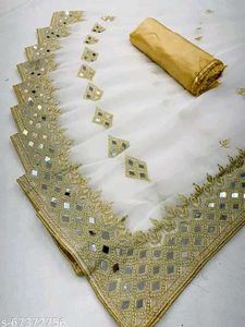 MARUTI ART Green Georgette Mirror Work Saree with
