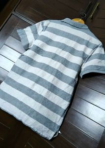 Nike Men Grey White Striped Cotton Polo Tshirt