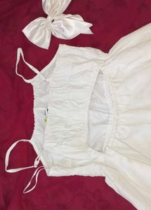Cute White Dress &amp; Bow Set
