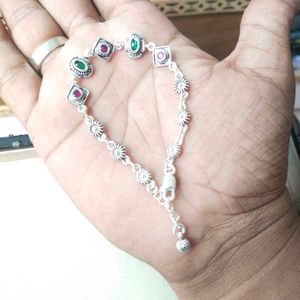 Pure Silver Antique Oxidised Pink&amp;Green CZ Bracele