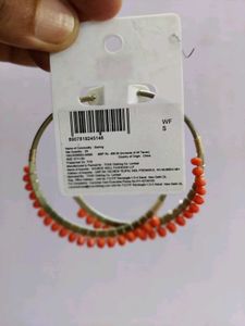 Hoop Earrings with Orange Beads