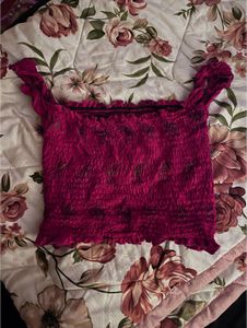 Pink Shirred Crop Top
