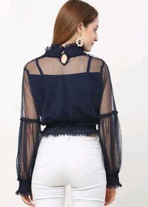 Net Lace Navy Blue Crop Top