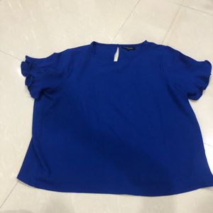 Blue Ruffle Sleeve Top