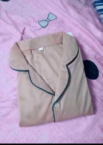 Beige Pajama Top with Dark Green Trim