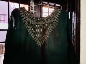 Elegant Green Long Dres With Shrug